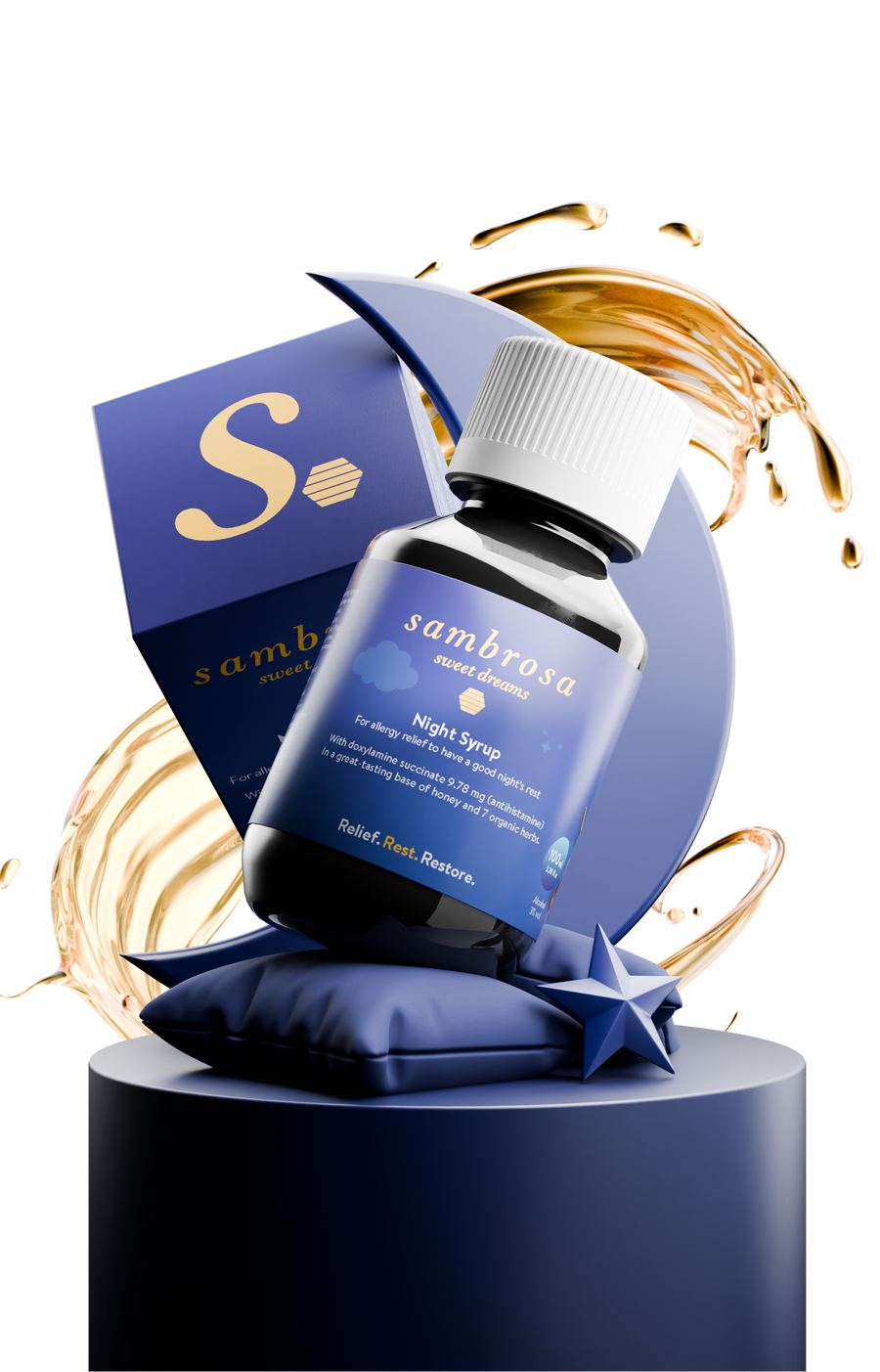 Sambrosa Sweet Dreams Night Syrup bottle and box